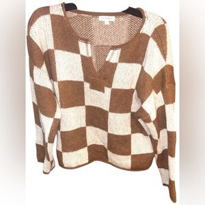 Blu Pepper Brown and Cream Checkered Sweater